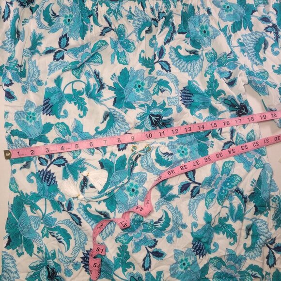 La Blanca Womens Off-Shoulder Floral Tunic Dress XL Rayon/Elastane White & Blue - Picture 4 of 9